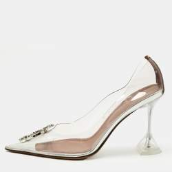 Pre Owned Amina Muaddi Transparent/Silver PVC and Leather Rosie Pointed Toe Pumps Size 41