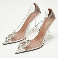 Pre Owned Amina Muaddi Transparent/Silver PVC and Leather Rosie Pointed Toe Pumps Size 41