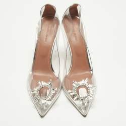 Pre Owned Amina Muaddi Transparent/Silver PVC and Leather Rosie Pointed Toe Pumps Size 41