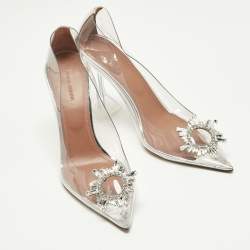 Pre Owned Amina Muaddi Transparent/Silver PVC and Leather Rosie Pointed Toe Pumps Size 41