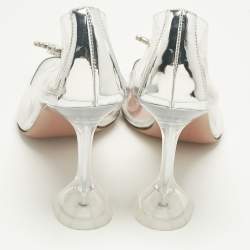 Pre Owned Amina Muaddi Transparent/Silver PVC and Leather Rosie Pointed Toe Pumps Size 41