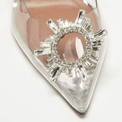 Pre Owned Amina Muaddi Transparent/Silver PVC and Leather Rosie Pointed Toe Pumps Size 41