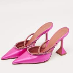 Pre Owned Amina Muaddi Pink Satin Gilda Slingback Pumps Size 41