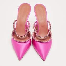 Pre Owned Amina Muaddi Pink Satin Gilda Slingback Pumps Size 41