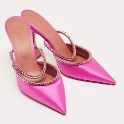 Pre Owned Amina Muaddi Pink Satin Gilda Slingback Pumps Size 41