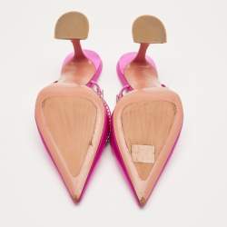 Pre Owned Amina Muaddi Pink Satin Gilda Slingback Pumps Size 41