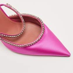 Pre Owned Amina Muaddi Pink Satin Gilda Slingback Pumps Size 41