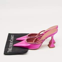 Pre Owned Amina Muaddi Pink Satin Gilda Slingback Pumps Size 41