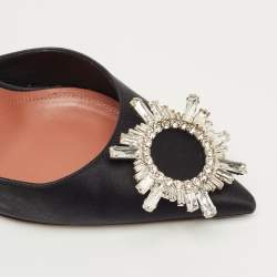 Pre Owned Amina Muaddi Black Satin Begum Slingback Pumps Size 37.5