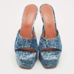 Pre Owned Amina Muaddi Blue Denim Dalida Platform Mules Size 38