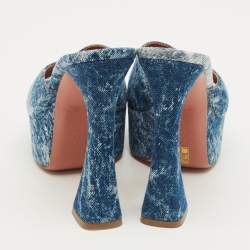 Pre Owned Amina Muaddi Blue Denim Dalida Platform Mules Size 38