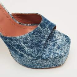Pre Owned Amina Muaddi Blue Denim Dalida Platform Mules Size 38