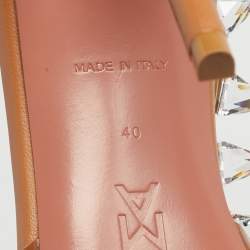 Pre Owned Amina Muaddi Brown PVC Crystal Embellished  Julia  Ankle Strap Pumps Size 40