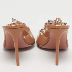 Pre Owned Amina Muaddi Brown PVC Crystal Embellished  Julia  Ankle Strap Pumps Size 40