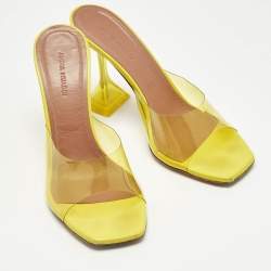 Pre Owned Amina Muaddi Yellow PVC lupita Slide Sandals Size 38.5
