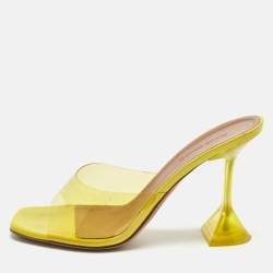Pre Owned Amina Muaddi Yellow PVC lupita Slide Sandals Size 38.5