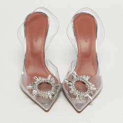 مملوكة مسبقًا حذاء كعب عالي أمينة معادي بيغم شفاف وردي بفتحة خلفية مقاس 37.5