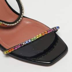 مملوكة مسبقًا Amina Muaddi Gilda Size 38.5 Black Patent Leather Ankle Strap Sandals