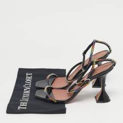 مملوكة مسبقًا Amina Muaddi Gilda Size 38.5 Black Patent Leather Ankle Strap Sandals