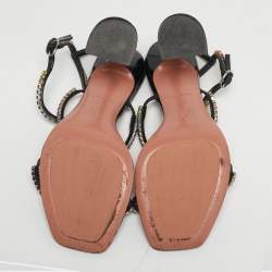 مملوكة مسبقًا Amina Muaddi Gilda Size 38.5 Black Patent Leather Ankle Strap Sandals