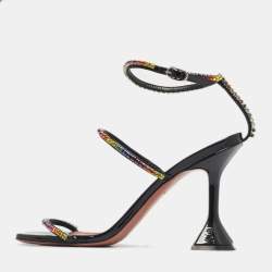 مملوكة مسبقًا Amina Muaddi Gilda Size 38.5 Black Patent Leather Ankle Strap Sandals