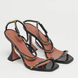 مملوكة مسبقًا Amina Muaddi Gilda Size 38.5 Black Patent Leather Ankle Strap Sandals