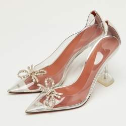 Pre Owned حذاء كعب عالي أمينة معادي روزي شفاف/فضي بي في سي وجلد مقاس 40.5