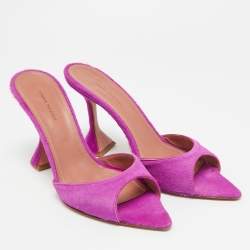 مملوكة مسبقًا Amina Muaddi Caroline Size 41 Purple Calf Hair Slide Sandals