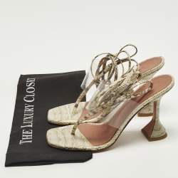 Pre Owned Amina Muaddi zula Size 40 Transparent/Beige PVC and Water Snakeskin Leather Ankle Strap Sandals
