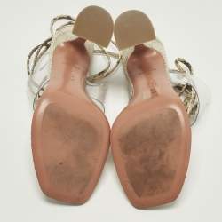 Pre Owned Amina Muaddi zula Size 40 Transparent/Beige PVC and Water Snakeskin Leather Ankle Strap Sandals