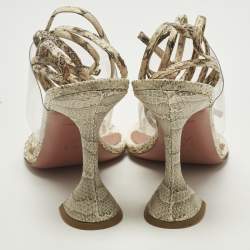 Pre Owned Amina Muaddi zula Size 40 Transparent/Beige PVC and Water Snakeskin Leather Ankle Strap Sandals