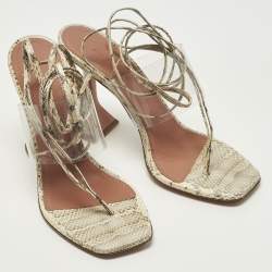 Pre Owned Amina Muaddi zula Size 40 Transparent/Beige PVC and Water Snakeskin Leather Ankle Strap Sandals