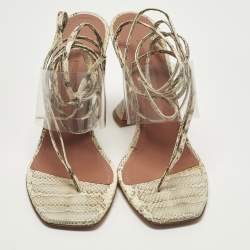 Pre Owned Amina Muaddi zula Size 40 Transparent/Beige PVC and Water Snakeskin Leather Ankle Strap Sandals