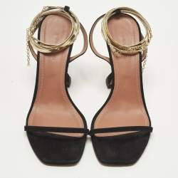 مملوكة مسبقًا صندل أمينة معادي غليدا ساتان أسود بزخارف كريستال مقاس 37