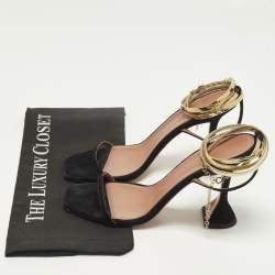 مملوكة مسبقًا صندل أمينة معادي غليدا ساتان أسود بزخارف كريستال مقاس 37