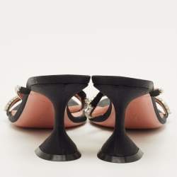 Pre Owned Amina Muaddi Gilda Size 38 Black Satin  Crystal Embellished Slide Sandals                         