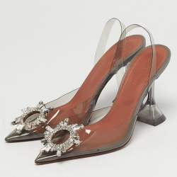 Pre Owned Amina Muaddi Begum Size 37 Black PVC Slingback Pumps