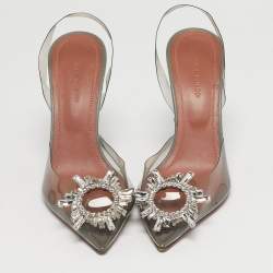 Pre Owned Amina Muaddi Begum Size 37 Black PVC Slingback Pumps