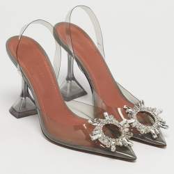 Pre Owned Amina Muaddi Begum Size 37 Black PVC Slingback Pumps