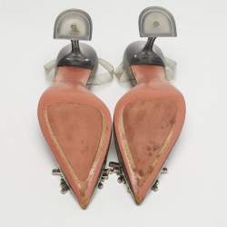 Pre Owned Amina Muaddi Begum Size 37 Black PVC Slingback Pumps