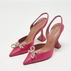 Pre Owned Amina Muaddi Begum Size 40 Pink Satin Slingback Pumps