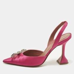 Pre Owned Amina Muaddi Begum Size 40 Pink Satin Slingback Pumps