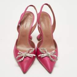 Pre Owned Amina Muaddi Begum Size 40 Pink Satin Slingback Pumps