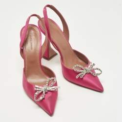 Pre Owned Amina Muaddi Begum Size 40 Pink Satin Slingback Pumps