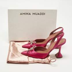 Pre Owned Amina Muaddi Begum Size 40 Pink Satin Slingback Pumps