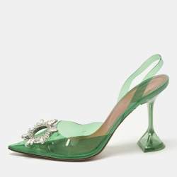 Pre Owned Amina Muaddi Rosie Size 40 Green PVC Slingback Pumps