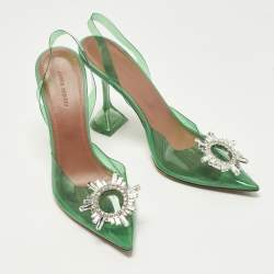 Pre Owned Amina Muaddi Rosie Size 40 Green PVC Slingback Pumps