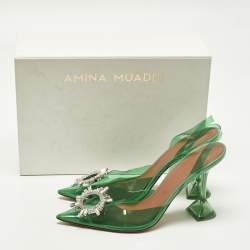 Pre Owned Amina Muaddi Rosie Size 40 Green PVC Slingback Pumps