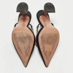 Pre Owned Amina Muaddi Gilda Size 39 Black Satin Mules