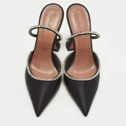Pre Owned Amina Muaddi Gilda Size 39 Black Satin Mules